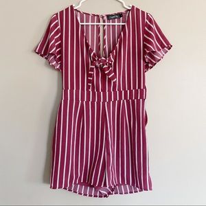 Crystal Sky nautical striped short sleeve romper maroon red
